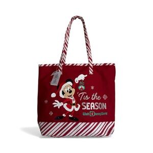 NWT Disney Parks “Tis The Season” Holiday Tote Bag Featuring Santa Mickey Design
